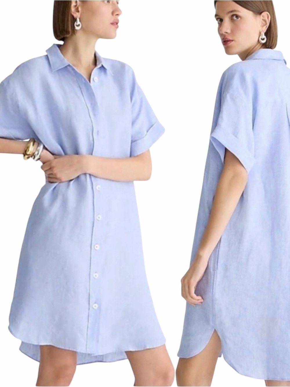 J. Crew Capitaine Linen Shirt Dress Women’s Medium Blue Preppy Coastal Pockets
